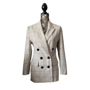 Vintage Executive Collection Women's 8P Cream Tan Plaid Double-Breasted Blazer
